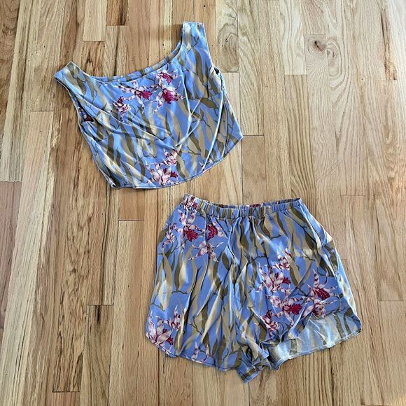 Handmade purple shorts top set vintage fabric floral‎ tank crop boho summer XS - Picture 3 of 7